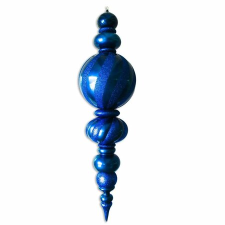 QUEENS OF CHRISTMAS 60 in. Jumbo Finial Ornament with Glittered Stripes, Blue ORN-OVS-FIN-60-BL